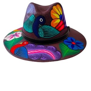 Mexican Hand Painted Maroon Hat